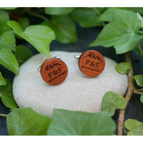 Tr&aelig;manchetknapper Cherry runde til indgravering 18mm