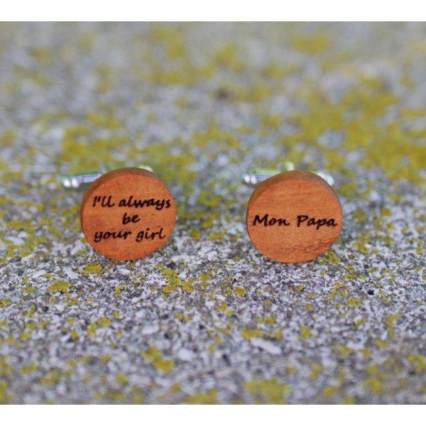 Tr&aelig;manchetknapper Cherry runde til indgravering 18mm