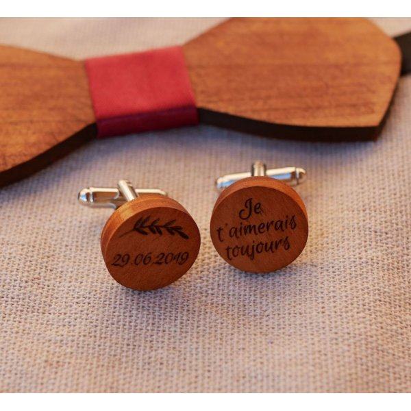 Tr&aelig;manchetknapper Cherry runde til indgravering 18mm