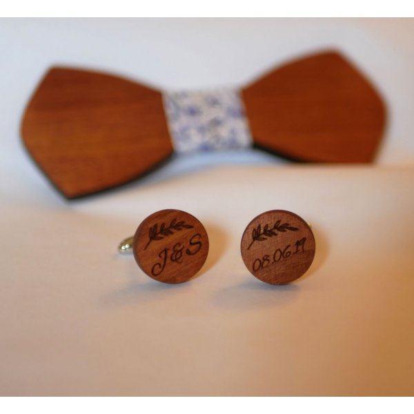 Tr&aelig;manchetknapper Cherry runde til indgravering 18mm