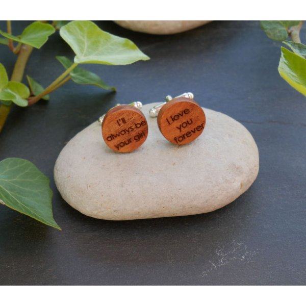 Tr&aelig;manchetknapper Cherry runde til indgravering 18mm