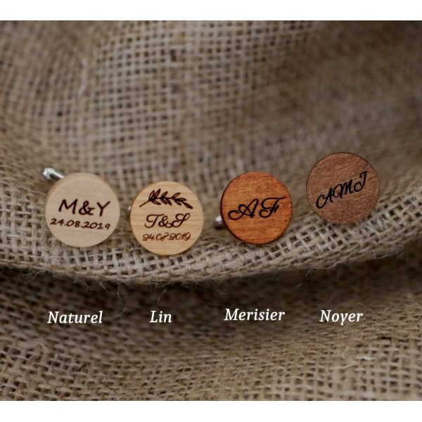 Runde manchetknapper i tr&aelig; til personlig tilpasning 18mm
