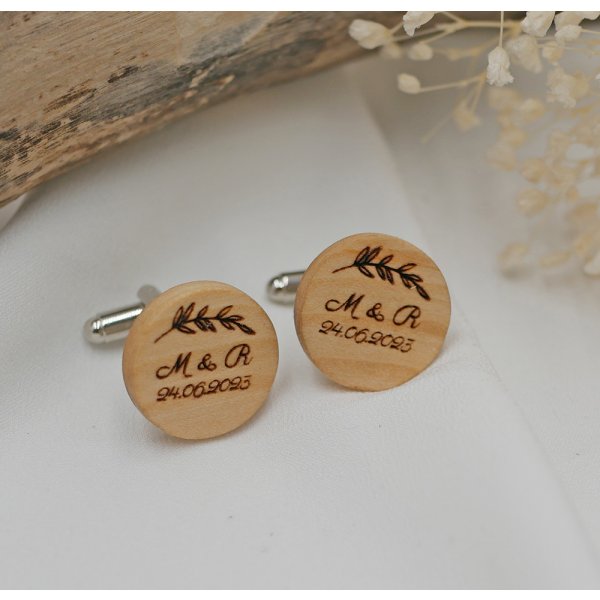 Runde manchetknapper i tr&aelig; til personlig tilpasning 18mm