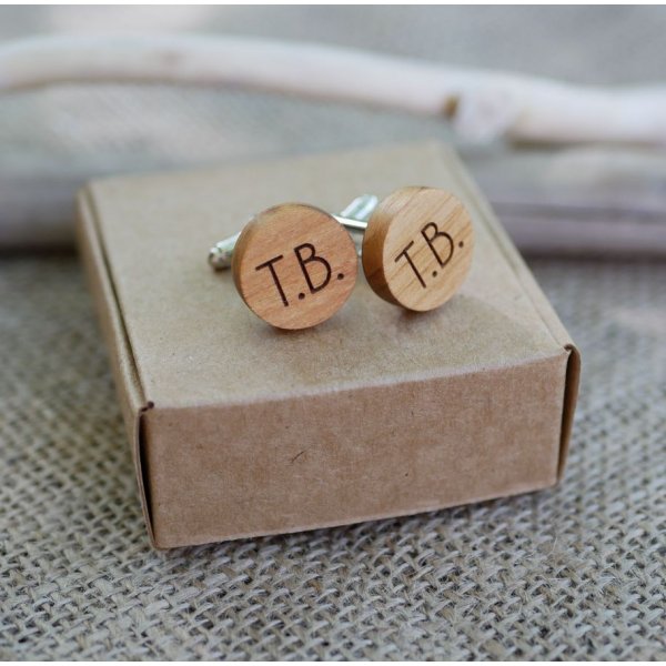 Runde manchetknapper i tr&aelig; til personlig tilpasning 18mm