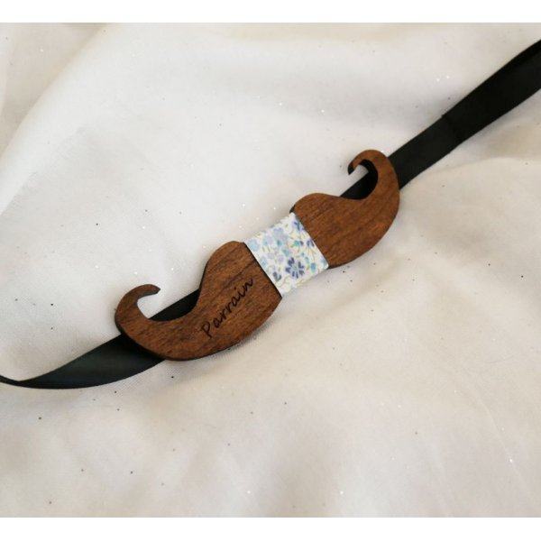 Farvet tr&aelig; Moustache bow tie til personlig tilpasning lavet i Frankrig